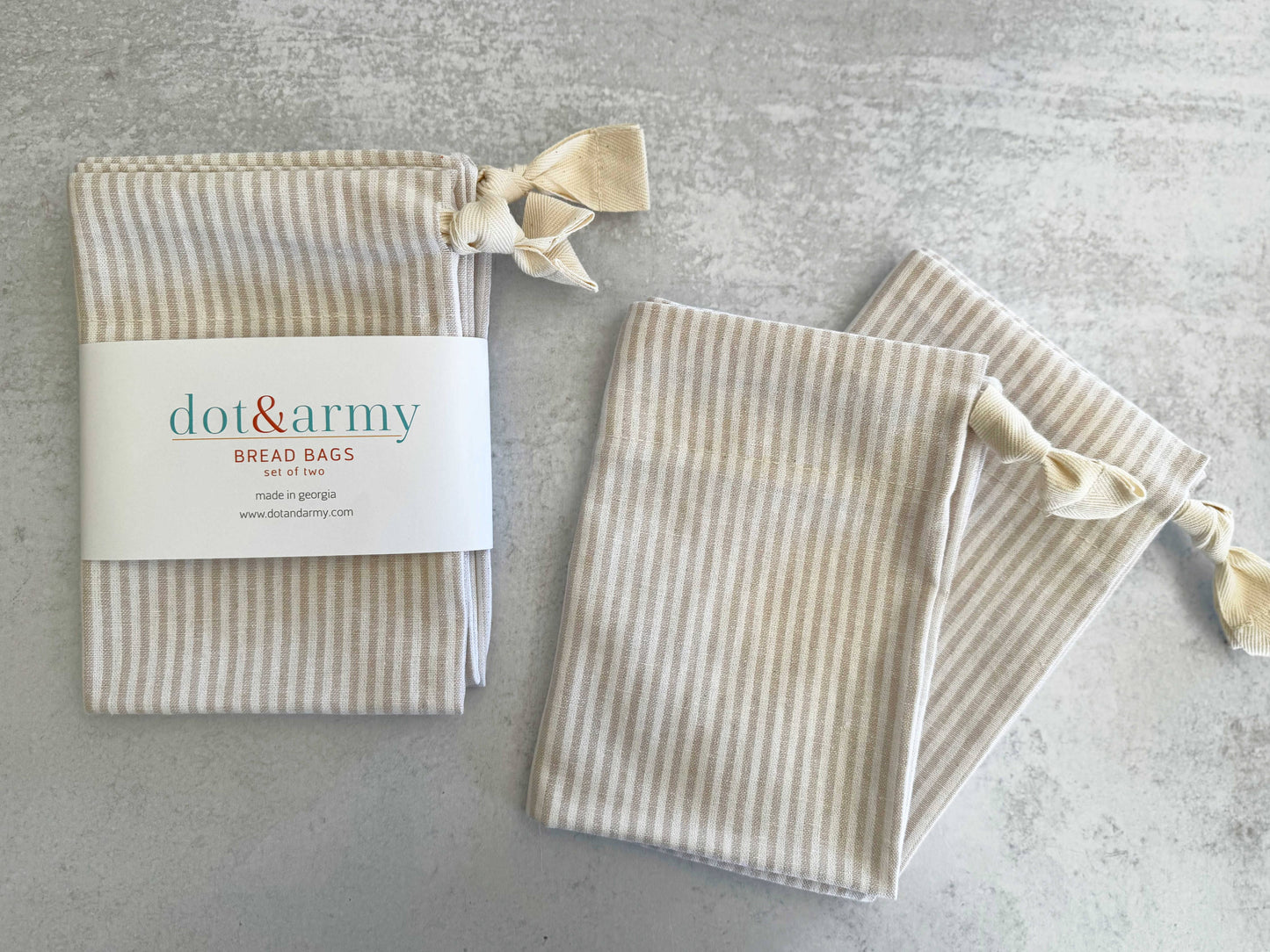 Americana Stripe Linen Bread Bags, set of two: Dusty blue